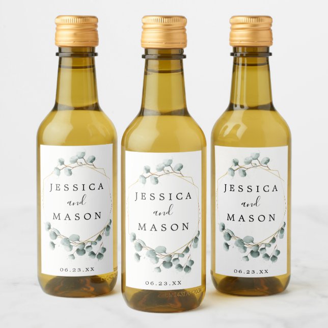 Eucalyptus Greenery Wedding Mini Wine Labels (Bottles)