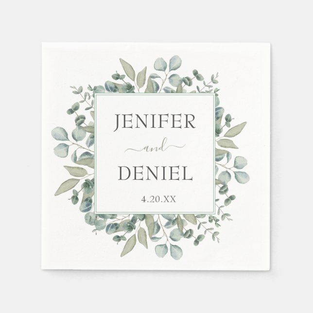 Eucalyptus Greenery Wedding Napkins (Front)
