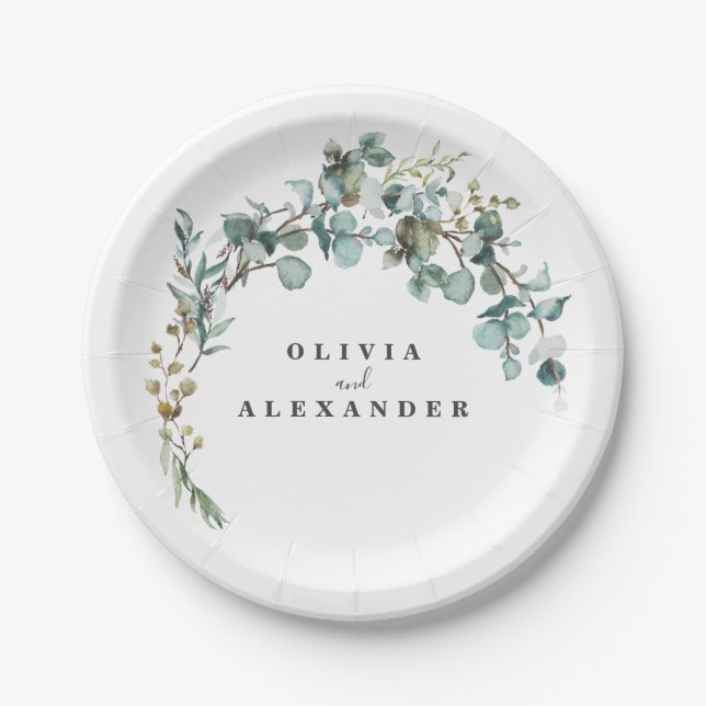 Eucalyptus Greenery Wedding Paper Plates (Front)
