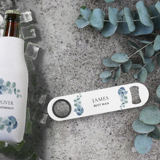 Eucalyptus Greenery Wedding Party Personalized  Bar Key (Personalized bar key for best man or any member of your wedding party)