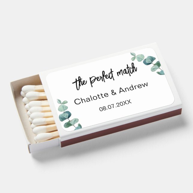 Eucalyptus greenery wedding perfect match matchbox (Front Open)