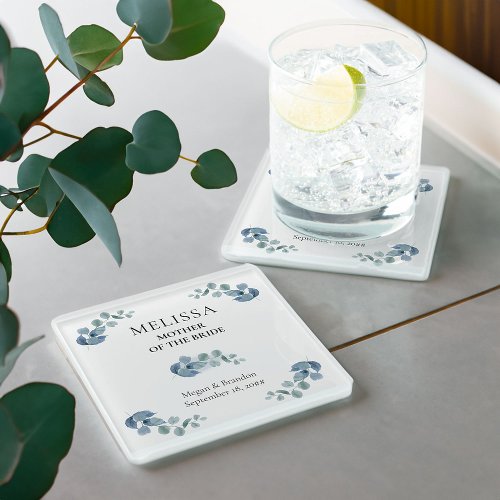 Eucalyptus Greenery Wedding Personalized Glass Coaster