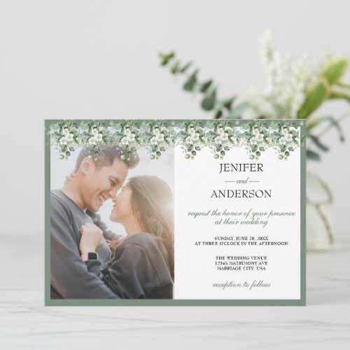 Eucalyptus Greenery Wedding Photo Invitation