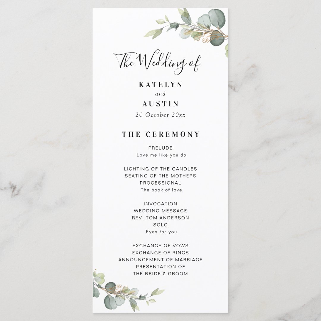 Eucalyptus greenery wedding program | Zazzle