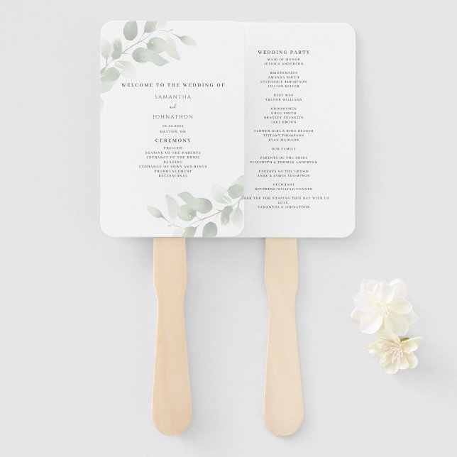 Eucalyptus Greenery Wedding Program  Hand Fan (Front and Back)