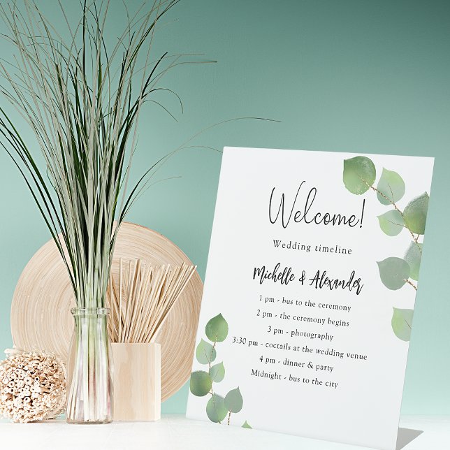 Eucalyptus greenery wedding program timeline pedestal sign (Creator Uploaded)