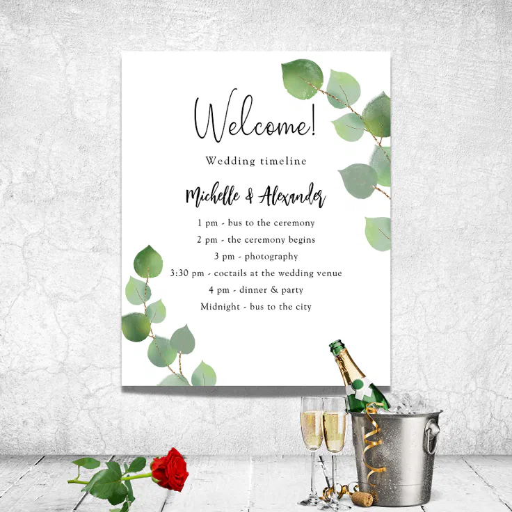 eucalyptus-greenery-wedding-program-timeline-poster-zazzle