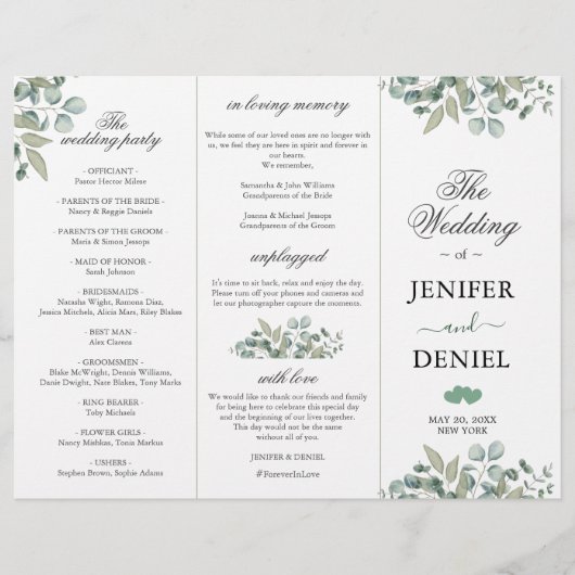 Eucalyptus Greenery Wedding Programme (Front)