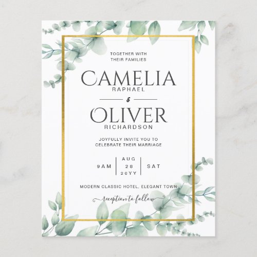 Eucalyptus Greenery Wedding QR CODE Modern Budget Flyer