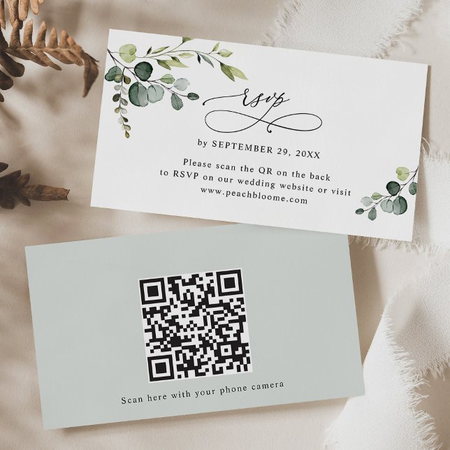 Eucalyptus Greenery Wedding QR Code RSVP Cards (Creator Uploaded)