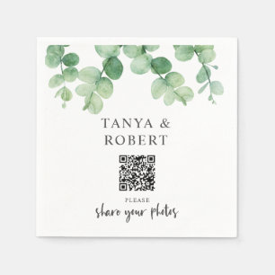 Eucalyptus Greenery Wedding QR Code Share Photos Napkins