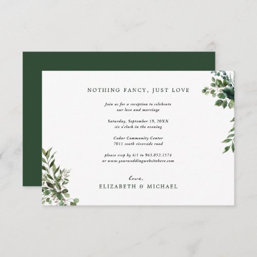 Eucalyptus Greenery Wedding Reception Only Insert Invitation