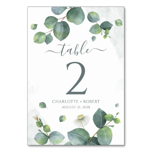 Eucalyptus Greenery Wedding Reception Seating Table Number