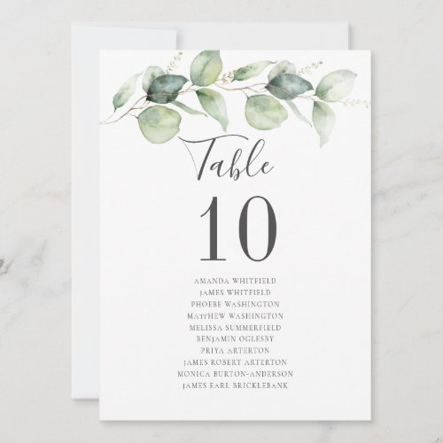 Eucalyptus Greenery Wedding Reception Table Number