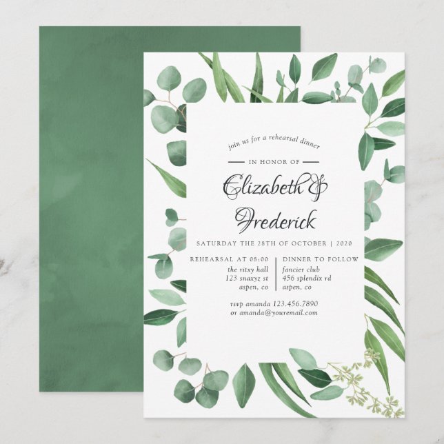 Eucalyptus Greenery Wedding Rehearsal Dinner Invitation (Front/Back)