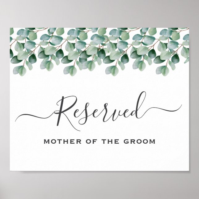 Eucalyptus Greenery  Wedding reserved sign (Front)