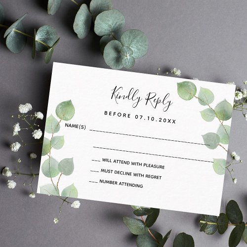 Eucalyptus greenery wedding response RSVP Note Card