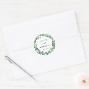 Eucalyptus Greenery Wedding Round Sticker 