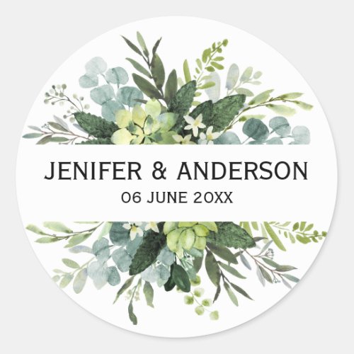 Eucalyptus Greenery Wedding Round Sticker 