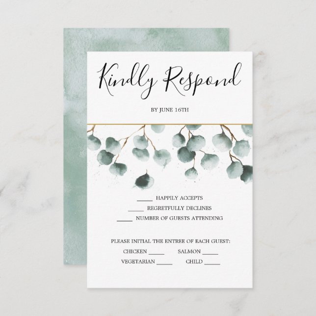 Eucalyptus Greenery Wedding RSVP Card (Front/Back)