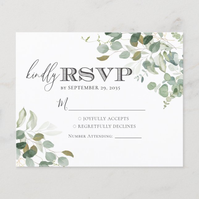 Eucalyptus Greenery Wedding RSVP Card (Front)
