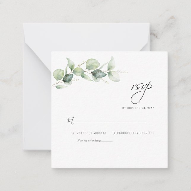 Eucalyptus Greenery Wedding RSVP Note Card (Front)