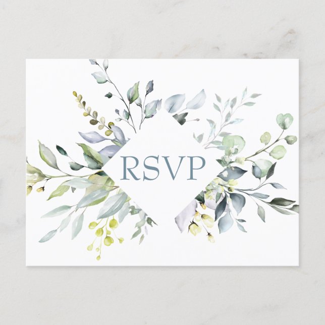Eucalyptus Greenery Wedding RSVP with Meal Choice Postcard (Front)