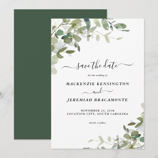 Eucalyptus Greenery Wedding Save the Date (Front/Back)