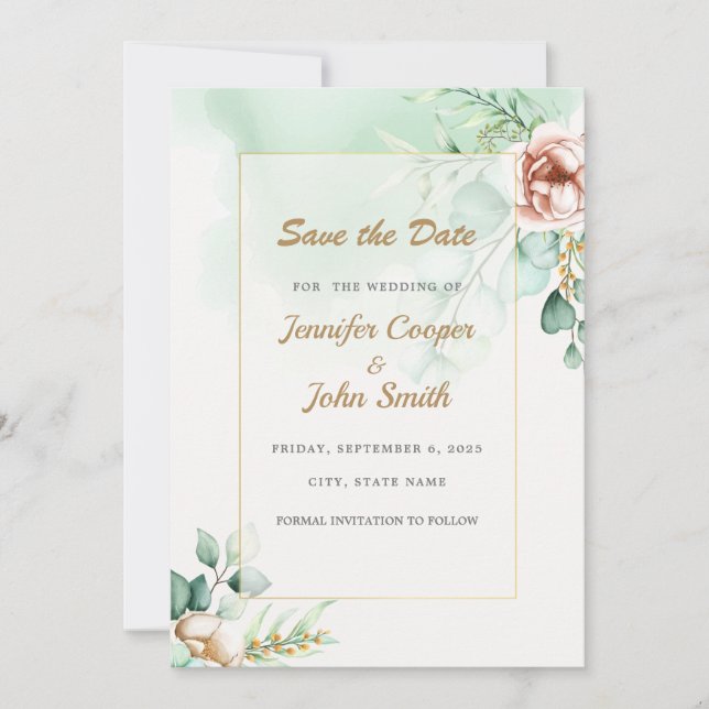 Eucalyptus Greenery Wedding Save the Date  (Front)