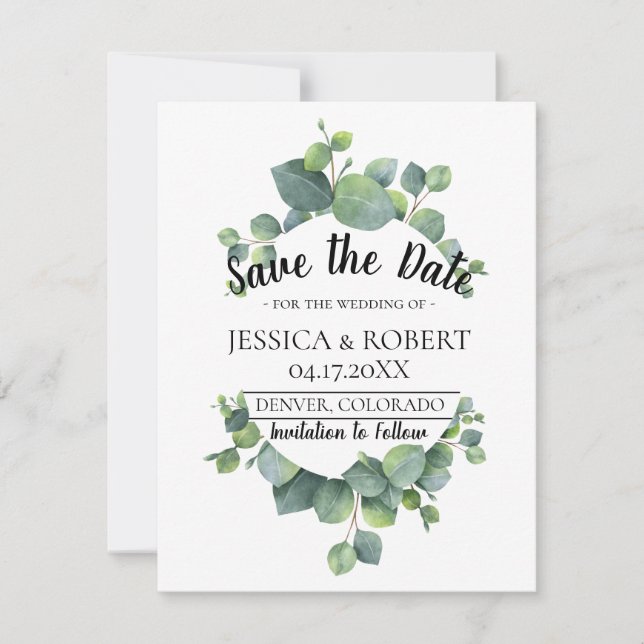 Eucalyptus Greenery Wedding Save the Date (Front)