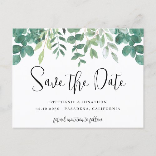 Eucalyptus Greenery Wedding Save The Date Announcement Postcard