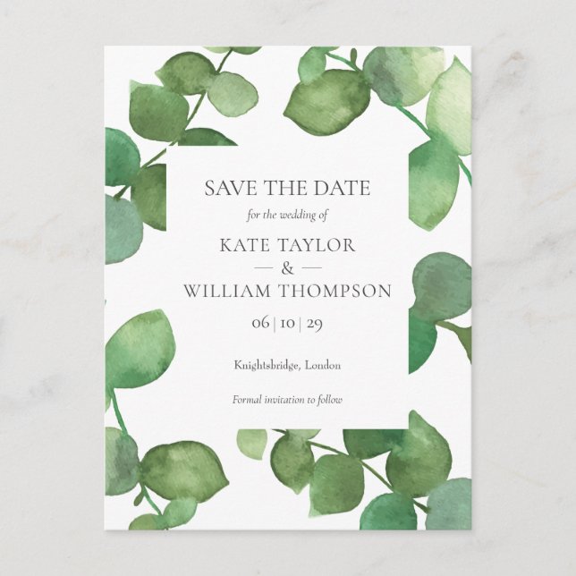Eucalyptus Greenery Wedding Save the Date Announcement Postcard (Front)