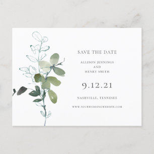 Eucalyptus Greenery Wedding Save the Date Announcement Postcard