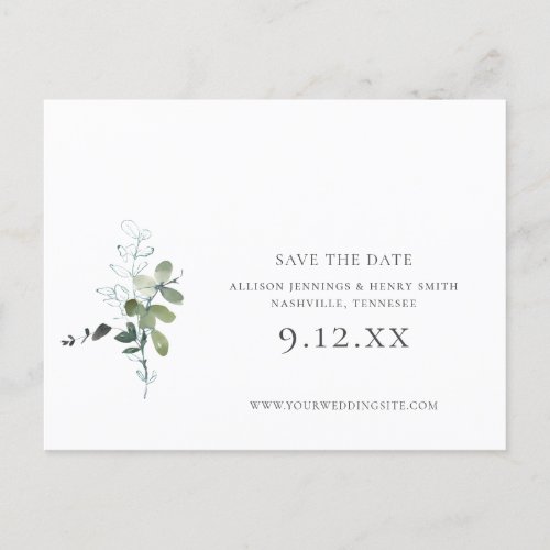 Eucalyptus Greenery Wedding Save the Date Announcement Postcard