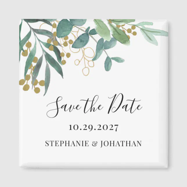 Eucalyptus Greenery Wedding Save The Date Magnet Zazzle 