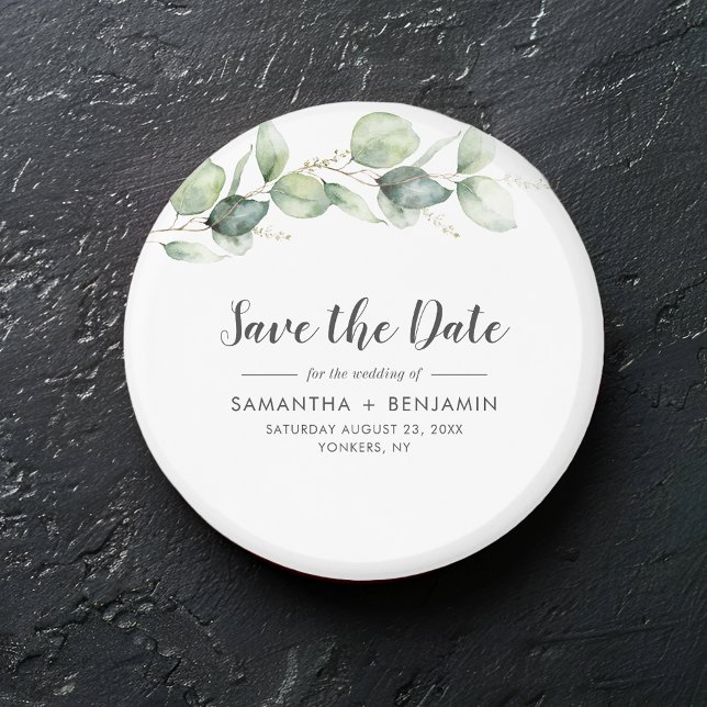 Eucalyptus Greenery Wedding Save the Date Magnet (Eucalyptus Script Wedding Save the Date Keepsake Magnet)