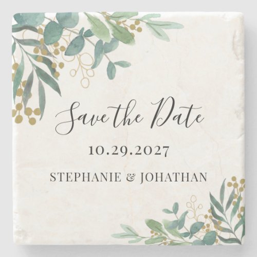 Eucalyptus Greenery Wedding Save The Date Stone Coaster