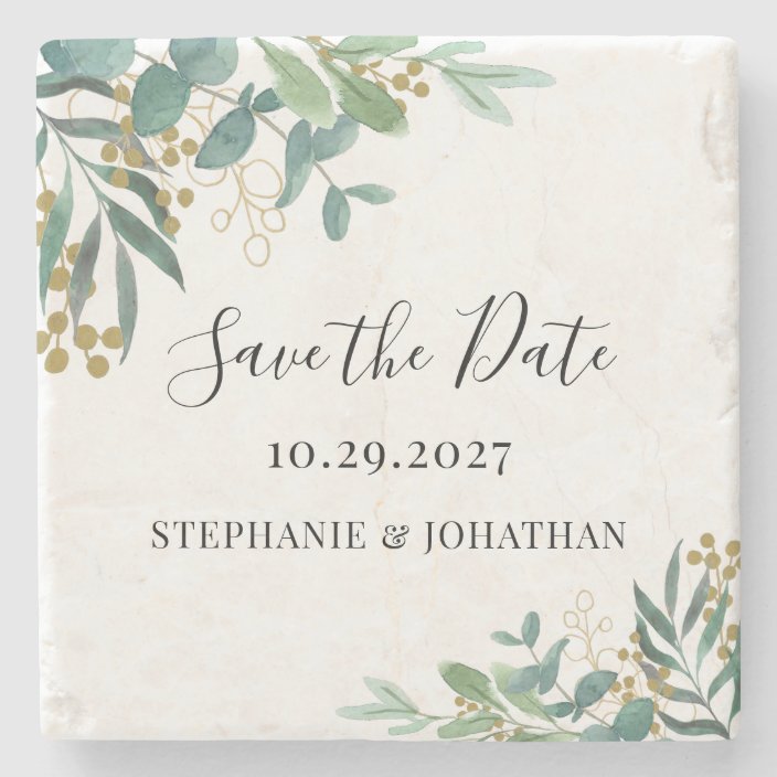 Eucalyptus Greenery Wedding Save The Date Stone Coaster 