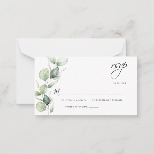 Eucalyptus Greenery Wedding Script RSVP Note Card