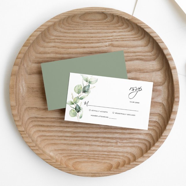 Eucalyptus Greenery Wedding Script RSVP Note Card (Eucalyptus Greenery Watercolor Script Wedding RSVP Enclosure Card)
