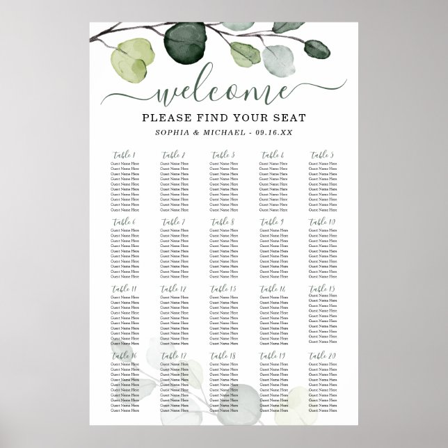 Eucalyptus Greenery Wedding Seating Chart (Front)