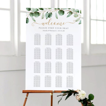 Eucalyptus Greenery Wedding Seating Chart 16 Table by PeachBloome at Zazzle