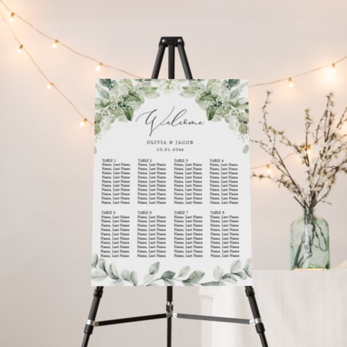 Eucalyptus Greenery Wedding Seating Chart 8 Tables Foam Board