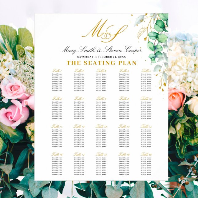 Eucalyptus Greenery Wedding Seating Chart Foam Board (I wish you happiness))))
