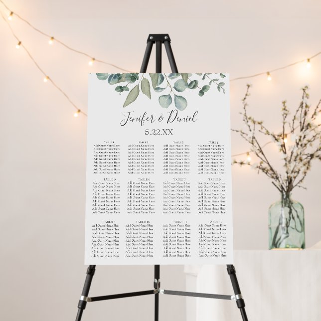 Eucalyptus Greenery Wedding Seating Chart Foam Board (In Situ (Stand))
