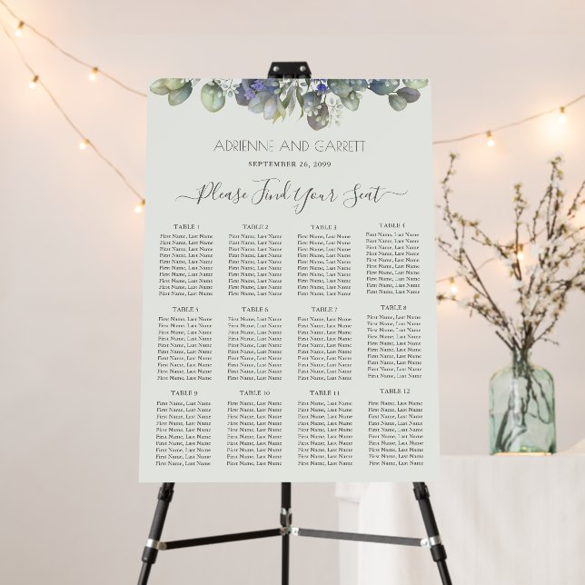 Eucalyptus Greenery Wedding Seating Chart Foam Board (In Situ (Stand))