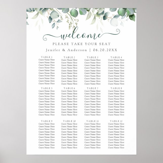 Eucalyptus Greenery Wedding Seating Chart Poster (Front)