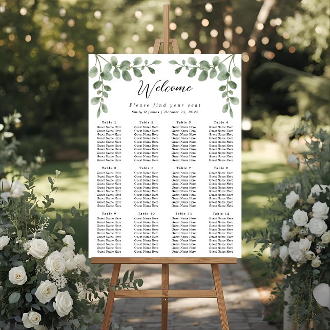 Eucalyptus Greenery Wedding Seating Chart Poster (Creator Uploaded)