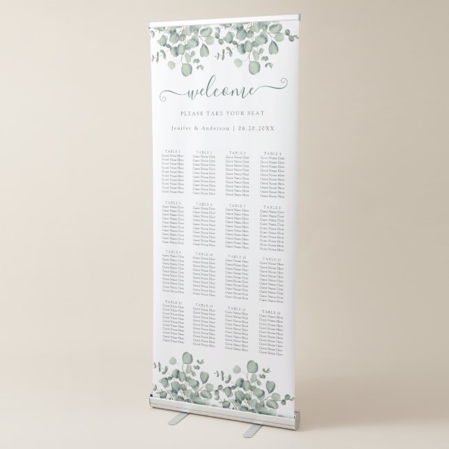 Eucalyptus Greenery Wedding Seating Chart Retractable Banner (3/4)