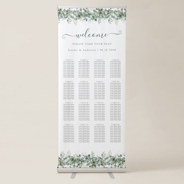 Eucalyptus Greenery Wedding Seating Chart Retractable Banner (Front)